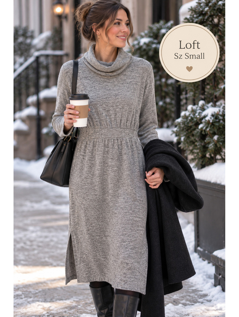 LOFT | S | Gray Cowl Neck Sweater Dress